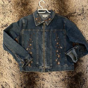 Vintage SNAZZIE Zip Front Embroidered Denim Jacket